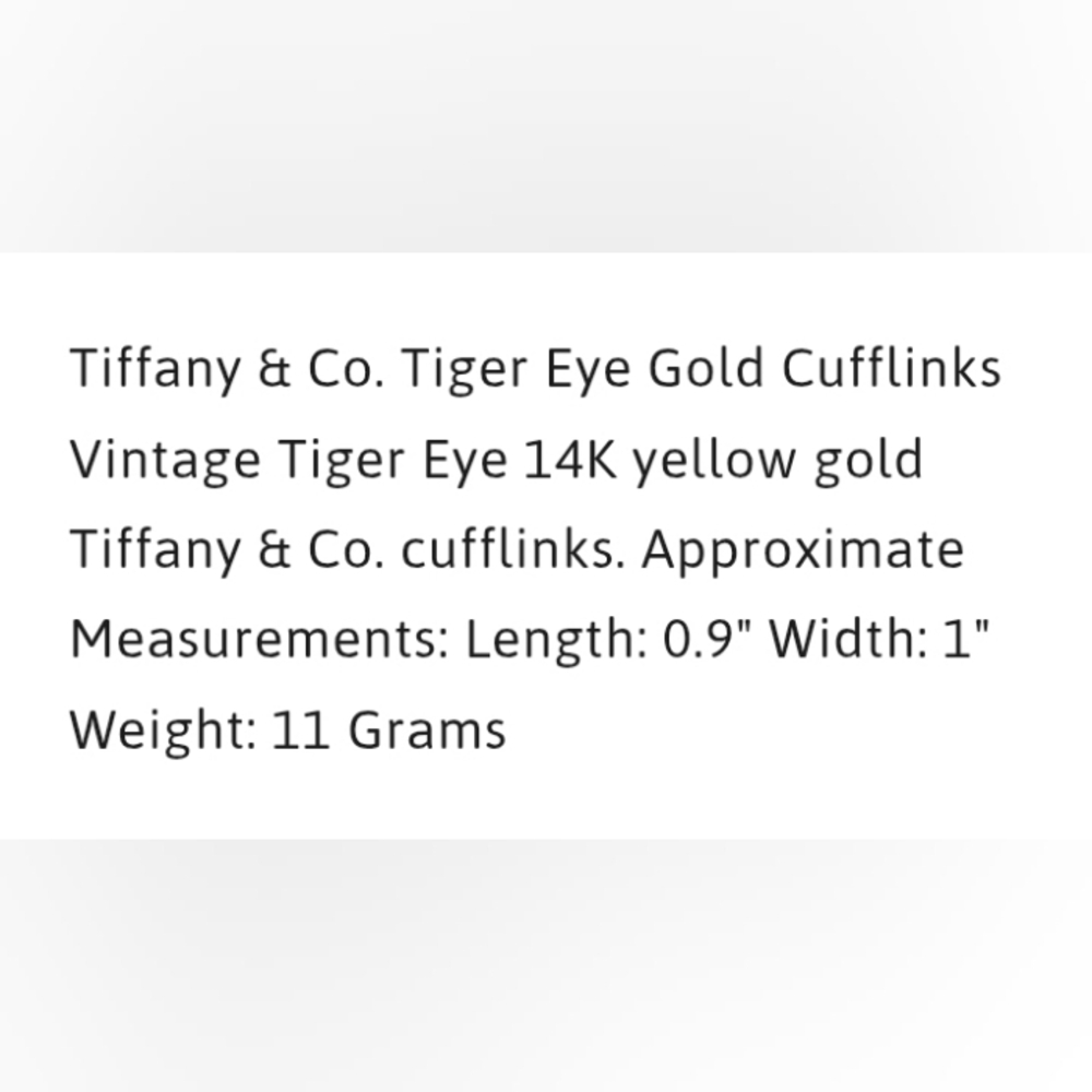 Tiffany & Co 14k Gold /Tiger Eye Cufflinks 🐅✨️ - Picture 9 of 9